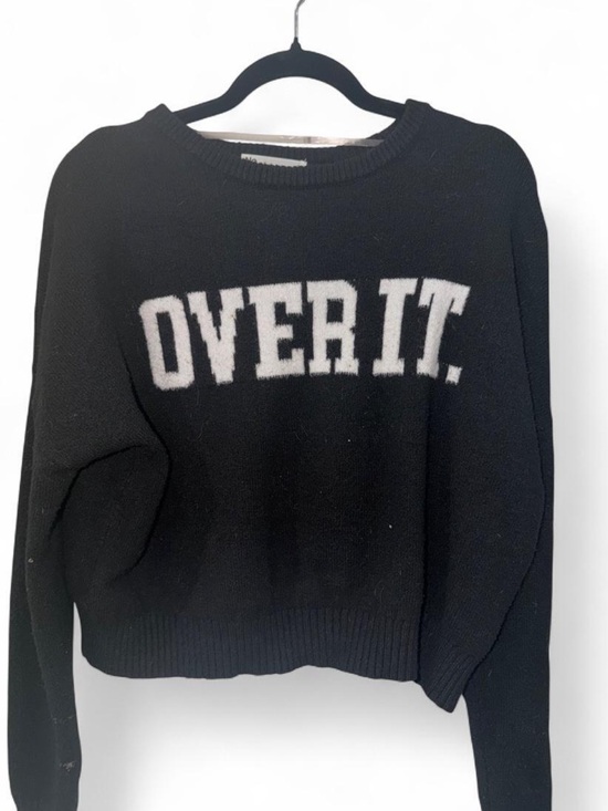 No Boundaries Sweaters - No Boundaries Black Crewneck Sweater with White "OVER IT." Text